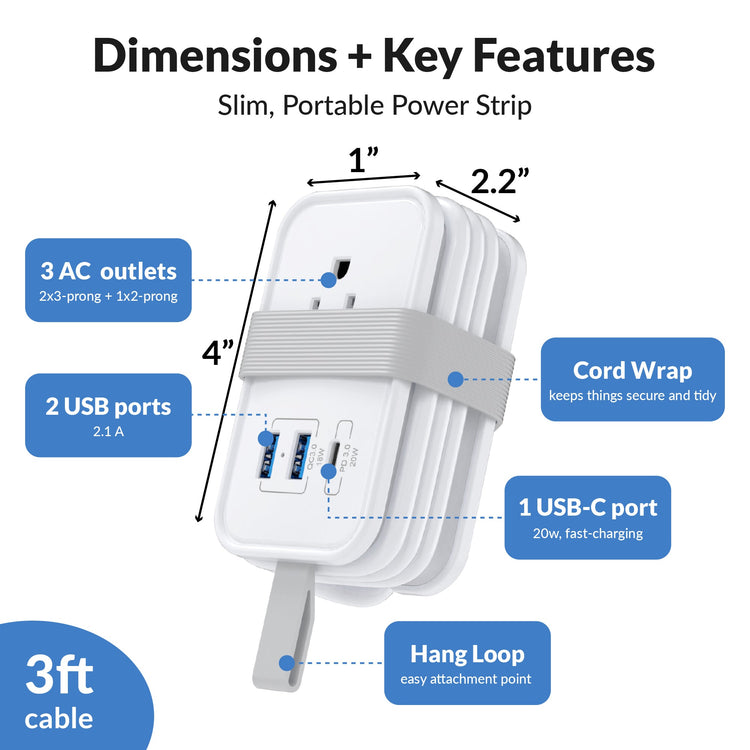 Travel Power Strip - 2 PACK