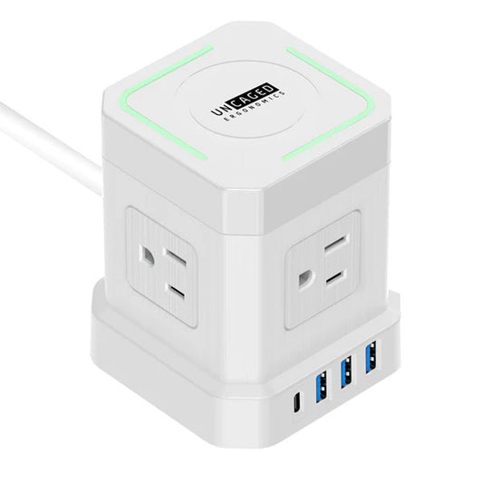 Wireless Charger Cube Power Strip with USB Ports - White